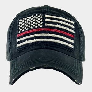 Red Black American USA Flag Stripe Vintage Brim Baseball Cap Hat